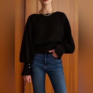 Black Balloon Sleeve Top with Button Cuffs